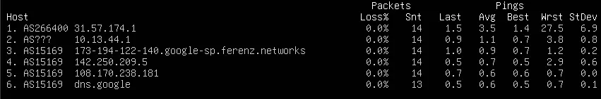 MTR com opção -z no Linux
