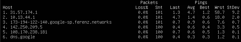 MTR padrão no Linux